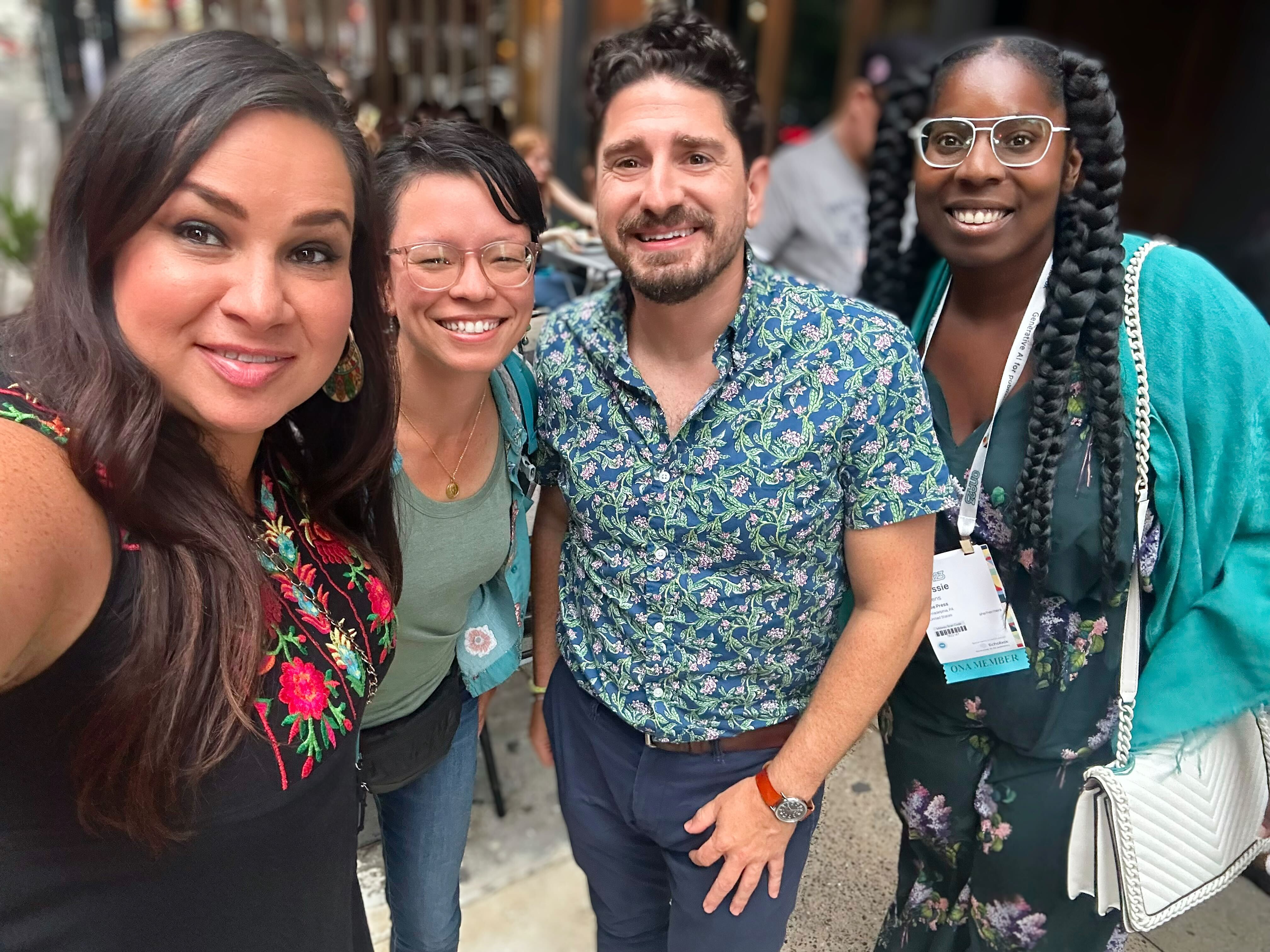 News Voices Director Vanessa Maria Graber with Free Press colleagues Alisha Wang Saville, Mike Rispoli and Cassie Owens at the ONA journalism conference