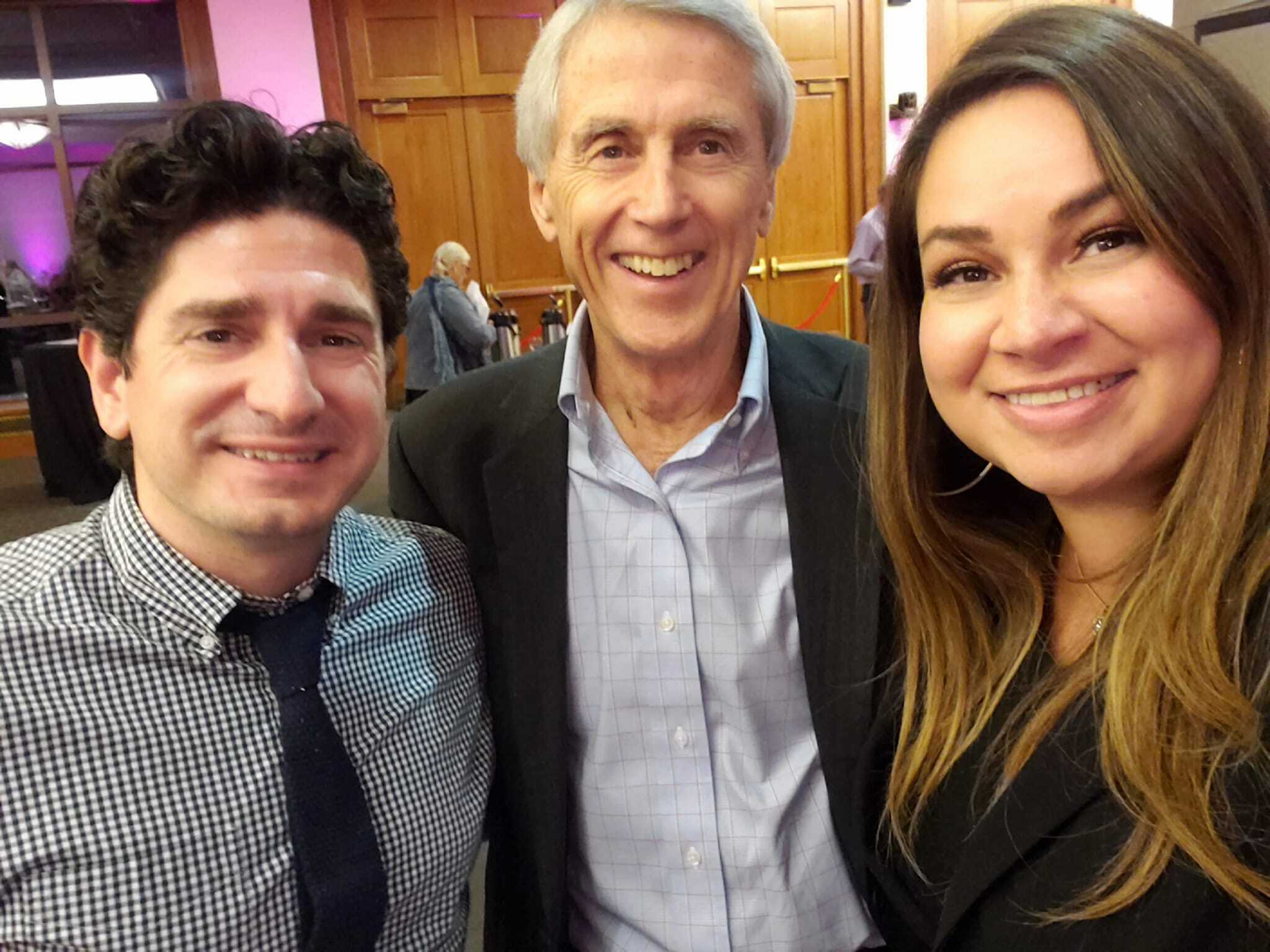 Free Press’ Mike Rispoli and Vanessa Maria Graber flank Christopher Daggett of the New Jersey Civic Info Consortium board