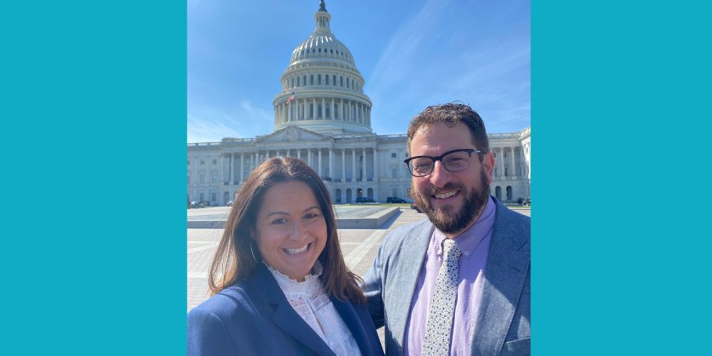 Free Press Co-CEOs Jessica J. Gonzalez and Craig Aaron in front of the Capitol