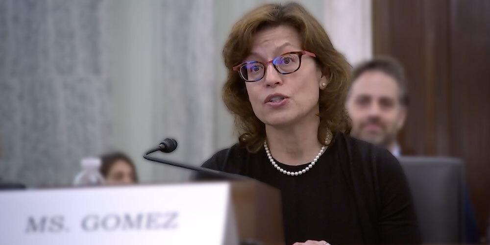 Anna Gomez during a Senate Commerce Committee hearing on her nomination to serve as an FCC commissioner
