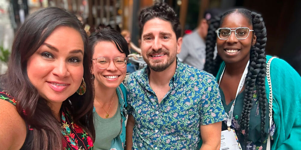 News Voices Director Vanessa Maria Graber with Free Press colleagues Alisha Wang Saville, Mike Rispoli and Cassie Owens at the ONA journalism conference