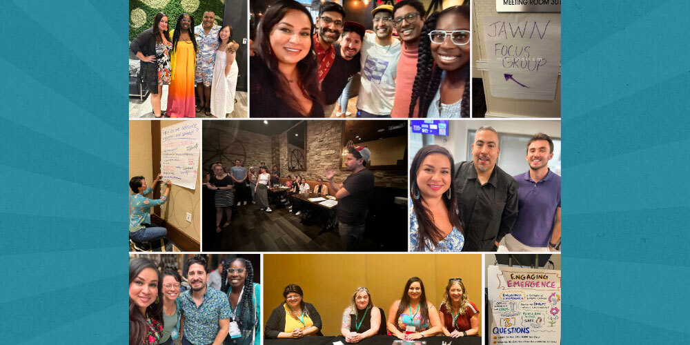 Collage of Free Press staffers in action at ONA and other journalism conferences