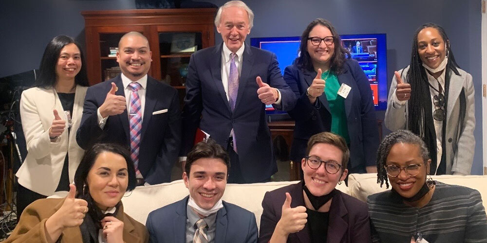 Sen. Ed Markey with Free Press Action staffers and partners in the Disinfo Defense League