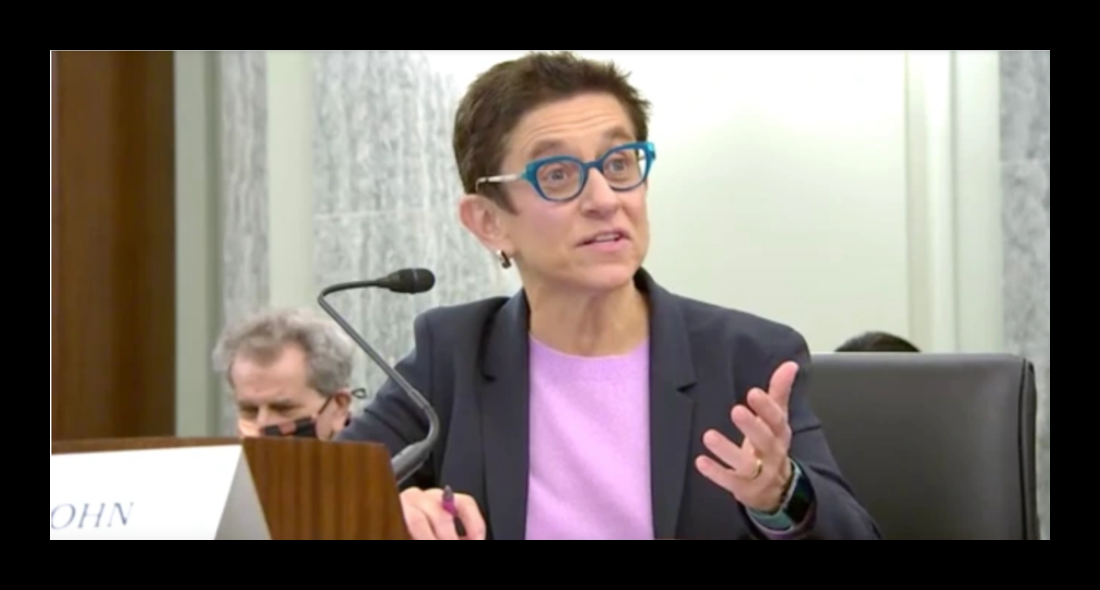 Gigi Sohn testifying at a Senate hearing on her nomination to serve as an FCC commissioner