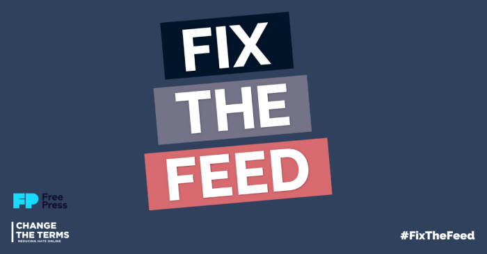 The text "Fix the Feed" with the hashtag #FixTheFeed