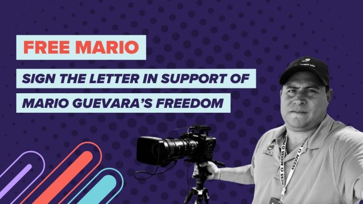 "Free Mario: Sign the letter in support of Mario Guevara's freedom" next to an image of Mario Guevara