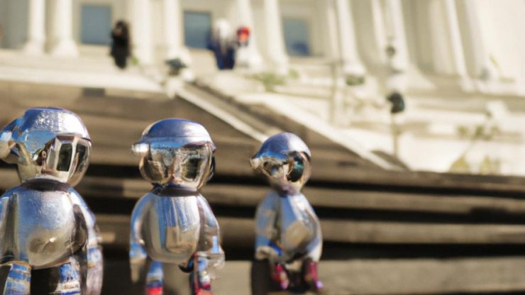 Dall-E image of &ldquo;robots on the steps of Capitol Hill&rdquo;