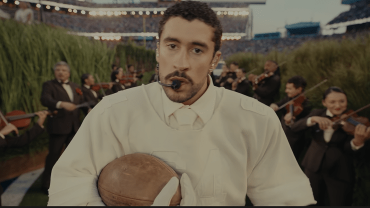 Bad Bunny performing at the Super Bowl