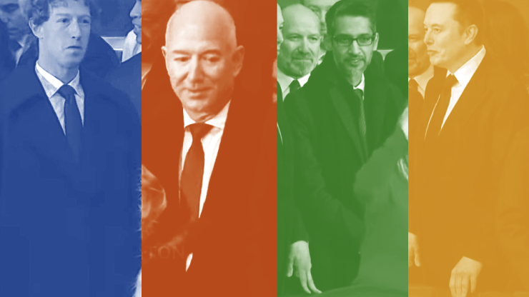 Mark Zuckerberg, Jeff Bezos, Sundar Pichai and Elon Musk