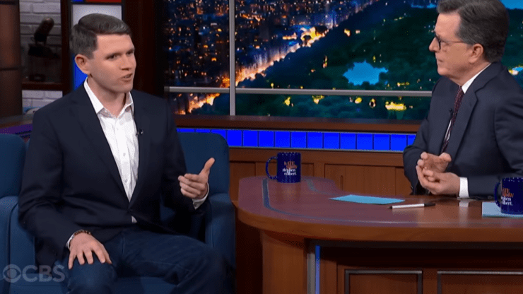 Stephen Colbert interviewing James Talarico