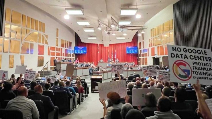 Protesters speak out against a proposed data center in Indianapolis
