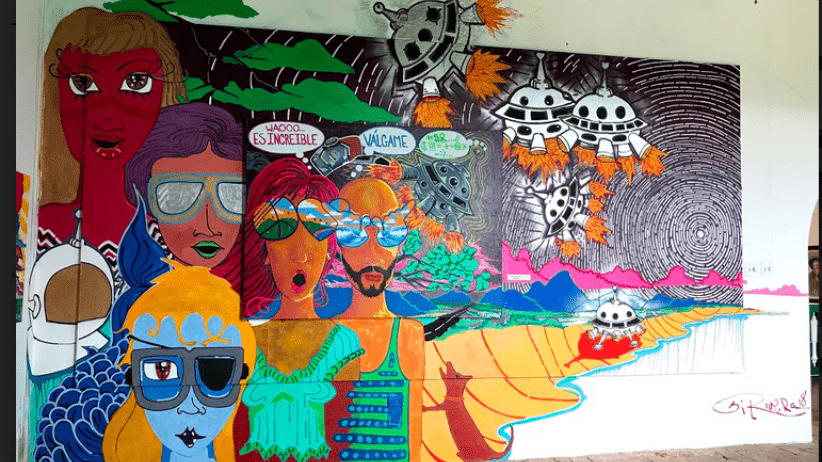 Colorful mural of a range of faces