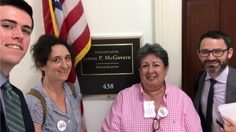 Constituents prep for a meeting with Rep. James McGovern.