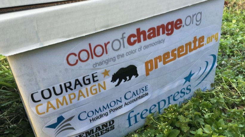 Petition boxes with logos from Color Of Change, Courage Campaign, Presente.org, Common Cause, Demand Progress and Free Press