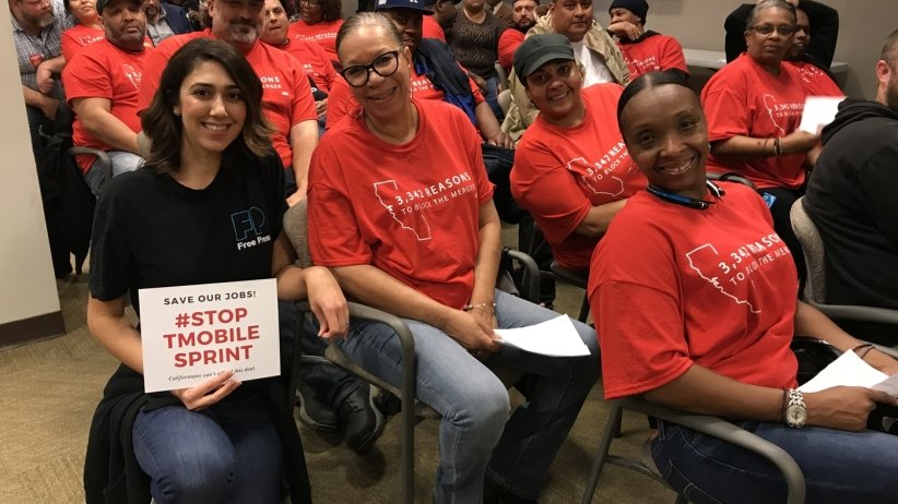 Free Press Action staffer with members of the Communications Workers of America
