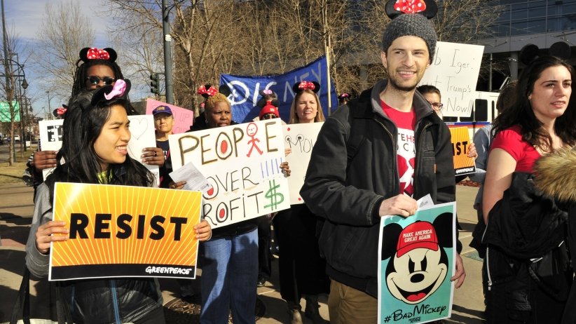 Crowd of activists marching