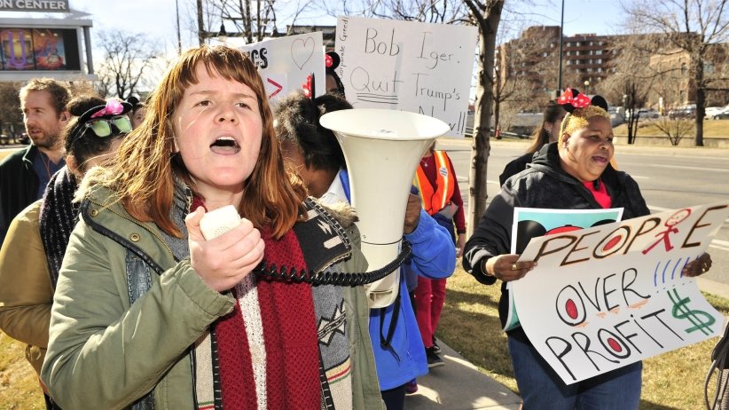 Activist speaking into a megaphone