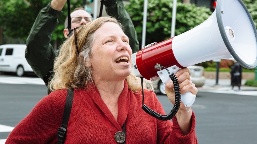 Activist holding megaphone