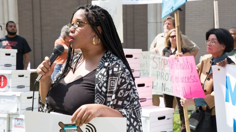 Activist speaking at Net Neutrality rally