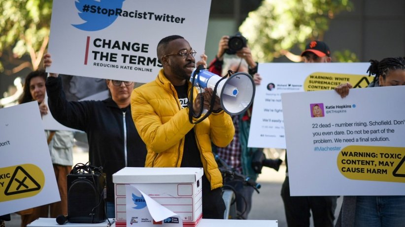 Activist speaking into a bullhorn