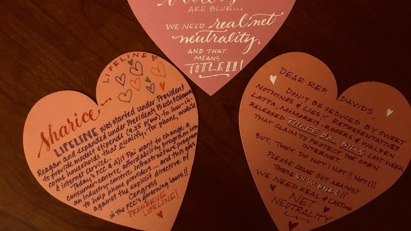 Three valentines urging reps to support Title II Net Neutrality.