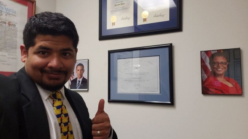 A Net Neutrality activist in Rep. Bass' office.