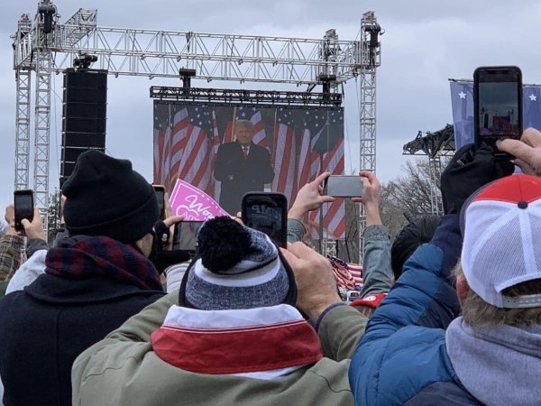 Trump addresses his supporters before they storm the Capitol.