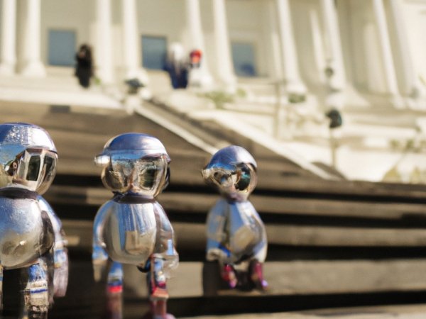 AI-generated image of robots sitting on the steps of Capitol Hill