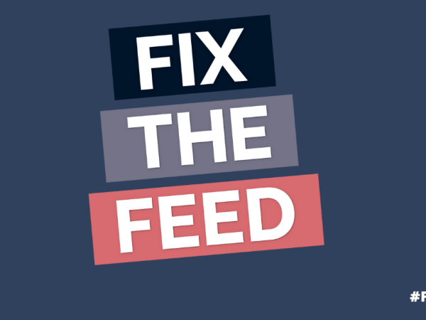The text "Fix the Feed" with the hashtag #FixTheFeed