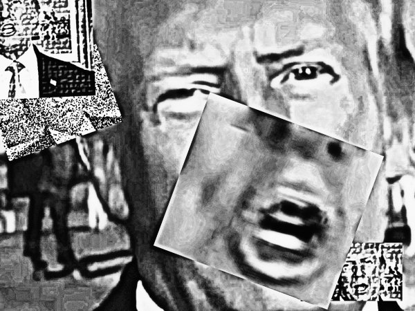 Collage of images of Trump, who has used increasingly dangerous fascist rhetoric