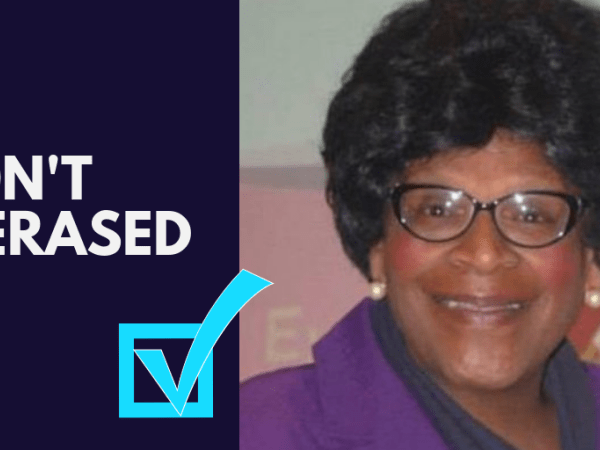 Newly elected Boston City Councilor Althea Garrison with the text "Won't be erased"