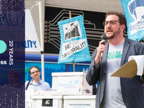 Free Press Co-CEO Craig Aaron speaking at a 2017 rally to save Net Neutrality