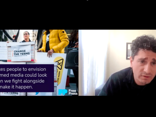 Free Press’ Mike Rispoli during a Zoom meeting of the Media Power Collaborative