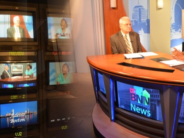 Reporters on set at the Boston Neighborhood Network