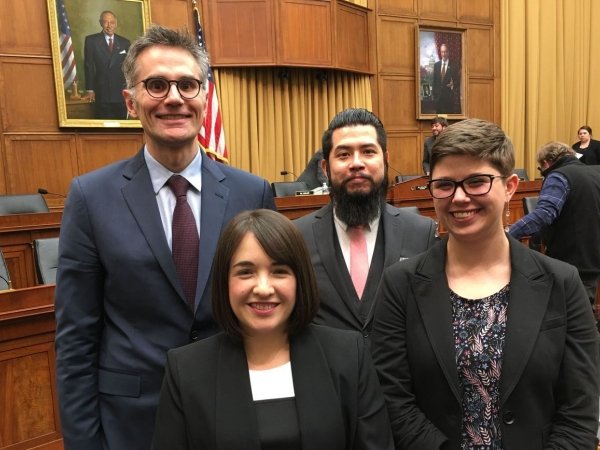 Free Press Action staff members in a hearing room on Capitol Hill.