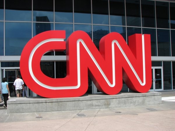 CNN logo outside the company's headquarters