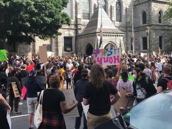 Participants in a Holyoke march against police brutality