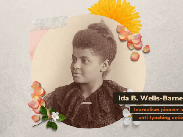 Photo of Ida B. Wells with the text "journalism pioneer and anti-lynching activist"