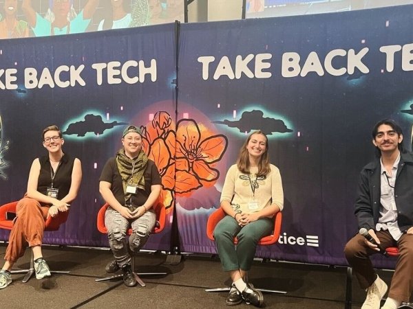Free Press Policy Counsel Jenna Ruddock (left) at the Take Back Tech conference