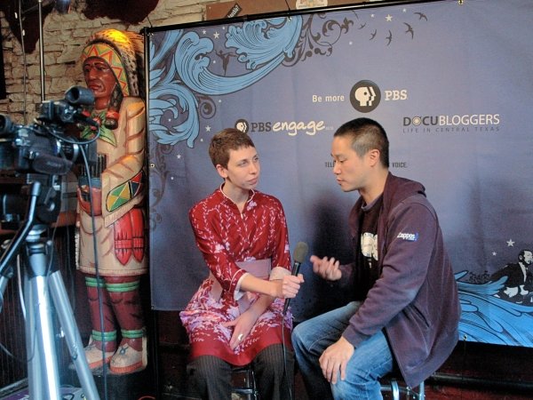 PBS affiliate interviews SXSW participants in Austin, Texas.