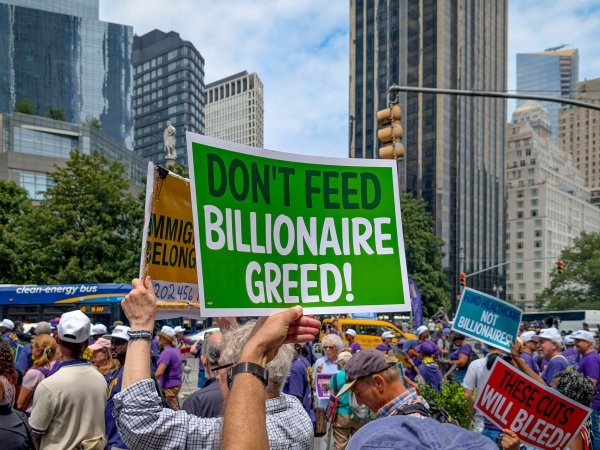 Protesters outside Trump International Hotel in New York.