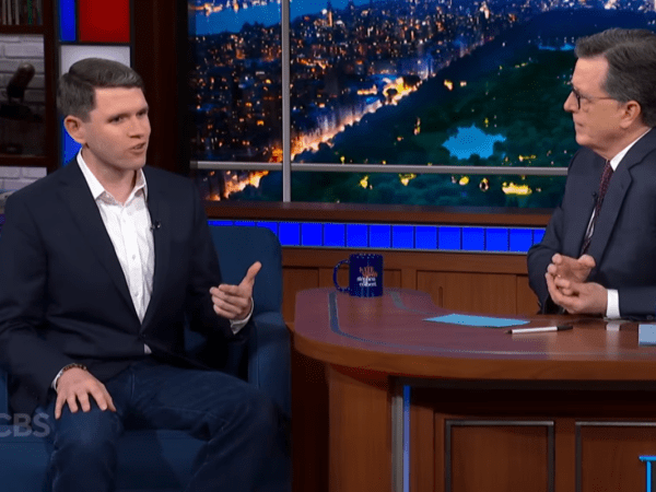 Stephen Colbert interviewing James Talarico