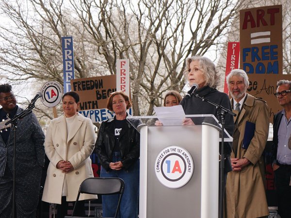Jane Fonda speaks before the Kennedy Center alongside actors, advocates and musicians, including Free Press Co-CEO Jessica J. Gonz&aacute;lez