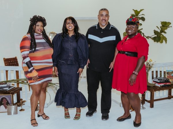 Media 2070 team members at the Black Future Newsstand exhibit in Houston