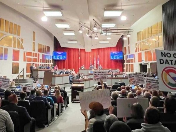Protesters speak out against a proposed data center in Indianapolis