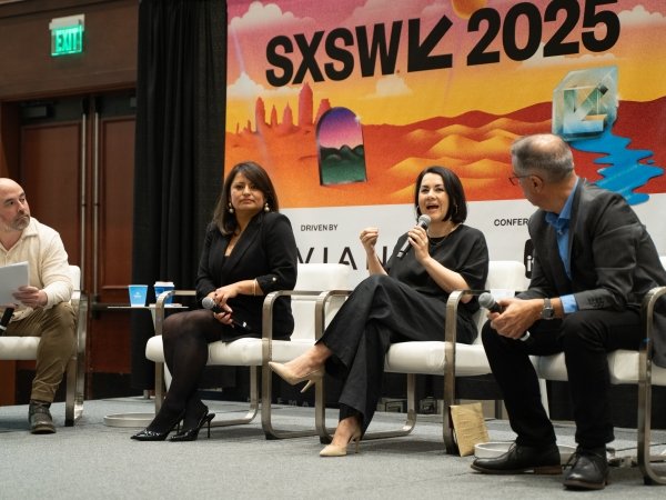 Free Press’ Nora Benavidez (holding microphone) at the “Building Responsible Tech with the Latinx Community” discussion at SXSW.