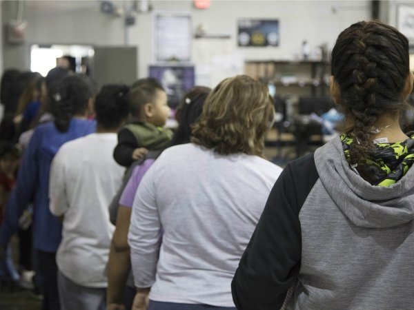 Undocumented immigrants at a Customs and Border Protection facility