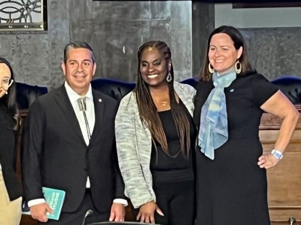Free Press Action Co-CEO Jessica J. Gonzàlez (right) with fellow civil-society experts and Sen. Ben Ray Luján