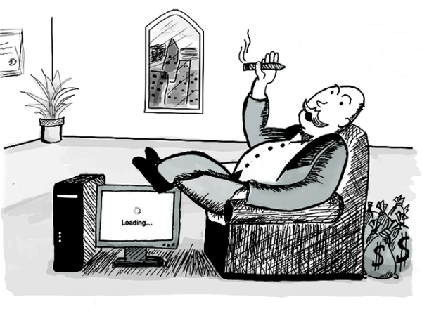 Illustration of an internet monopoly man caricature