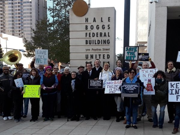 Net Neutrality activists outside Sen. Kennedy's office in New Orleans